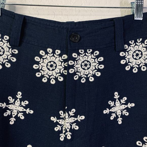 ZARA Pants Small‎ Linen Blend Culotte Embroidered Wide Leg Cropped Boho Trousers - Picture 5 of 15